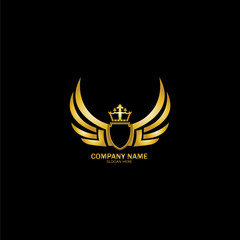 golden winged shield with crown logo / heraldry symbol