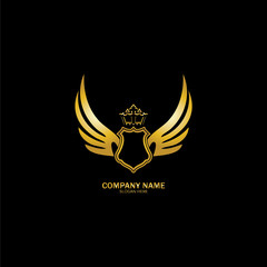 golden winged shield with crown logo / heraldry symbol