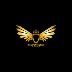 Obraz premium golden winged shield with crown logo / heraldry symbol