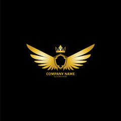 golden winged shield with crown logo / heraldry symbol