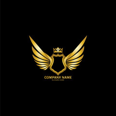 golden winged shield with crown logo / heraldry symbol