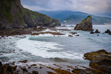 Fototapeta na wymiar Amazing view of the Atlantic coast near the island of Gastelugache. Basque country. Northern spain