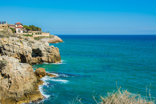Landmark beach of Sitges in Catalonia, Spain.