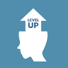 Design of face with level up message