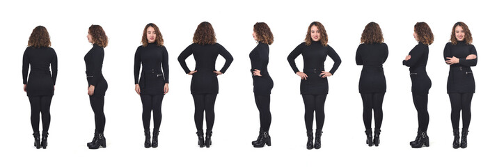 large group of  same  portrait of a woman with different hands poses