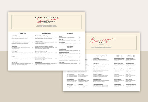 Dinner Menu Layout with Pale Yellow Header