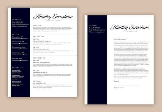 Resume Layout with Dark Blue Sidebar