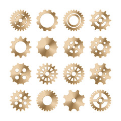 Gear wheels set. Retro vintage metal cogwheels collection. Industrial icons. Vector illustration.