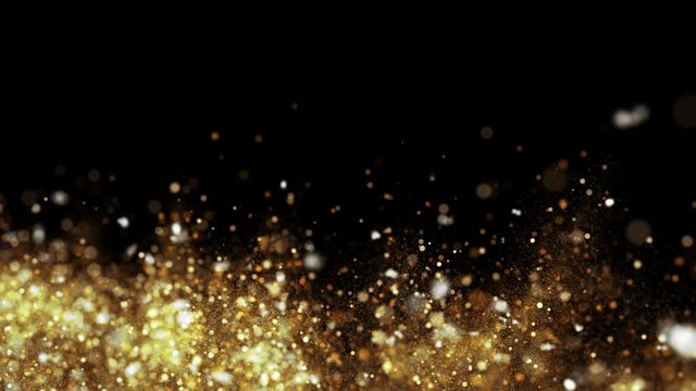 Dust Particles, random motion of particles.On beatiful relaxing Background. Glittering Particles With Bokeh in volumetric light