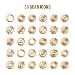 Gear wheels set. Retro vintage metal cogwheels collection. Industrial icons. Vector illustration.