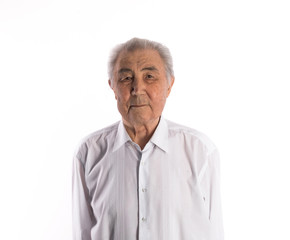 portrait of an old asian man isolated on white background