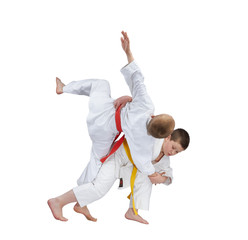 Young athletes are training judo throw