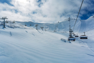 Landscape of snowy mountains in the Austrian Tyrol in the middle of a beautiful winter