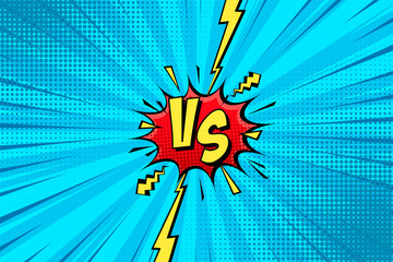 Cartoon comic background. Fight versus. Comics book colorful competition poster with halftone elements. Retro Pop Art style. Vector illustration.