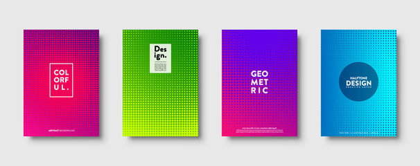 Halftone abstract background with dots. Colorful gradient design. Modern geometric banners with circles. Pop art. Vector illustration.