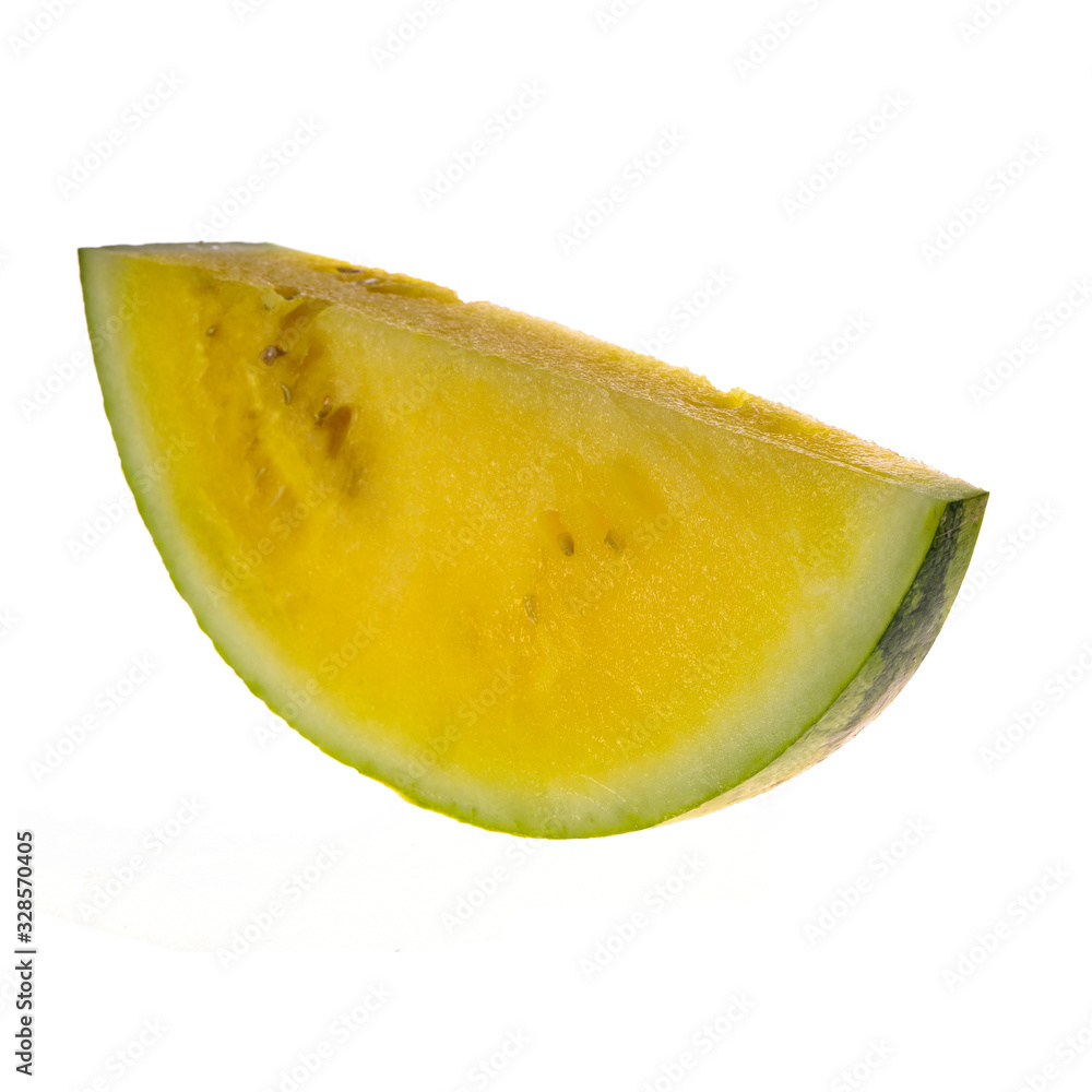 Wall mural slice of yellow watermelon isolated on white background