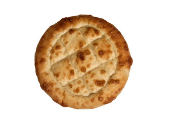 Traditional armenian homemade wheat cake of matnakash on a white background