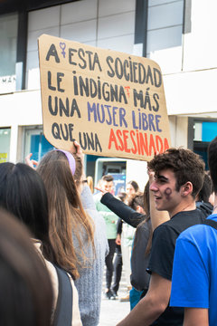 Banner In Feminist Demonstration For Women's Day In Valencia.