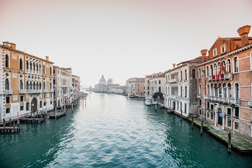 canal in Venice, sunrise over the church