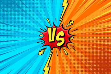 Fototapeta Cartoon comic background. Fight versus. Comics book colorful competition poster with halftone elements. Retro Pop Art style. Vector illustration. obraz