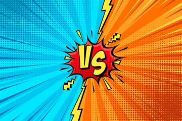 Foto op Plexiglas Cartoon comic background. Fight versus. Comics book colorful competition poster with halftone elements. Retro Pop Art style. Vector illustration. © 32 pixels