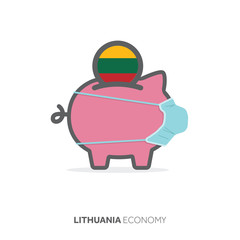 Lithuania healthcare savings. Piggy bank with medical face mask