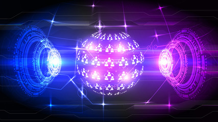 Vector illustration of a futuristic planet Earth with HUD elements. Science, futuristic, web, network concept,communications, high technology . EPS 10.