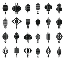 Chinese lantern light icons set. Simple set of chinese lantern light vector icons for web design on white background © anatolir