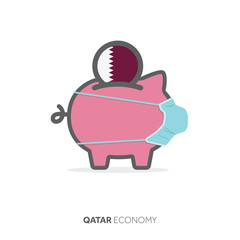 Qatar healthcare savings. Piggy bank with medical face mask