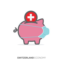 Switzerland healthcare savings. Piggy bank with medical face mask