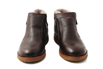 Pair of leather men's shoes isolated on white background