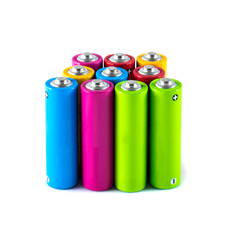 group of multicolored AA batteries (LR6 elements)