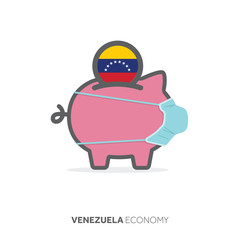 Venezuela healthcare savings. Piggy bank with medical face mask