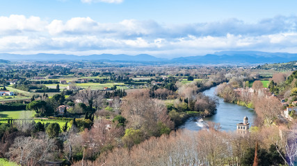 Béziers in France, panorama of the river Orb and the campaign, view from the cathedral