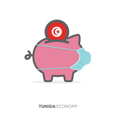 Tunisia healthcare savings. Piggy bank with medical face mask
