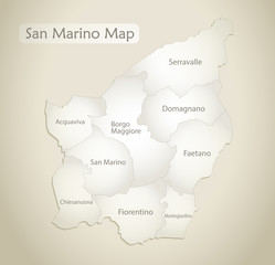 San Marino map, administrative division with names, old paper background vector