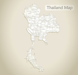 Thailand map, administrative division with names, old paper background vector
