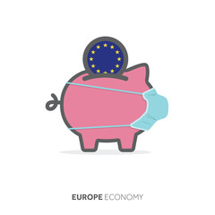 European Union healthcare savings. Piggy bank with medical face mask