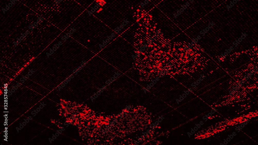 Poster digital background with world map formed by dots and blinking cells, technology presentation concept