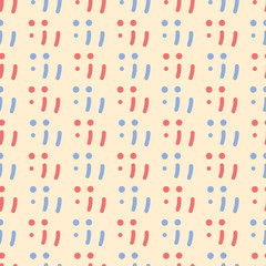 Colon, Semicolon and comma vector repeat pattern. Hand written punctuation marks seamless illustration background.