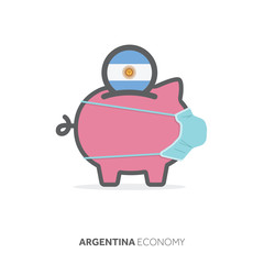 Argentina healthcare savings. Piggy bank with medical face mask