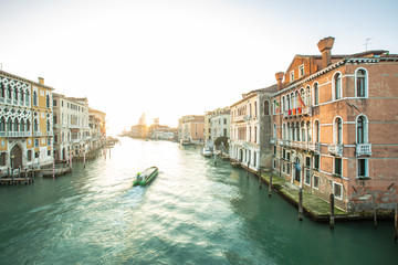 canal in Venice, sunrise over the church