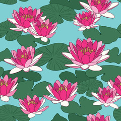 Materiał do szycia Vector seamless pattern with lotus flowers
