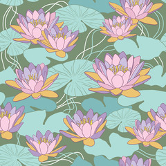 Vector seamless pattern with lotus flowers