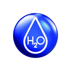 H2O water icon, white outline on blue background, isolated EPS vector illustration .