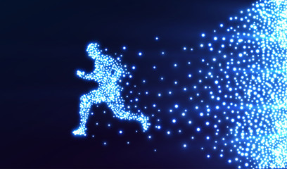Man running in the air, Breakthrough concept, glowing light particles composition. Vector illustration.