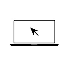 Laptop with pointer or cursor icon isolated on awhite background. Notebook screen template. Display with clicking mouse. EPS 10