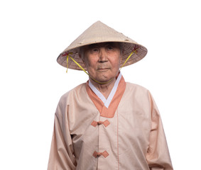 portrait of an old Vietnamese man on a white background - Powered by Adobe