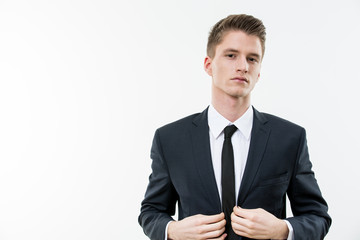 Portrait of young man on white background