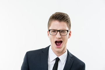Portrait of young man on white background